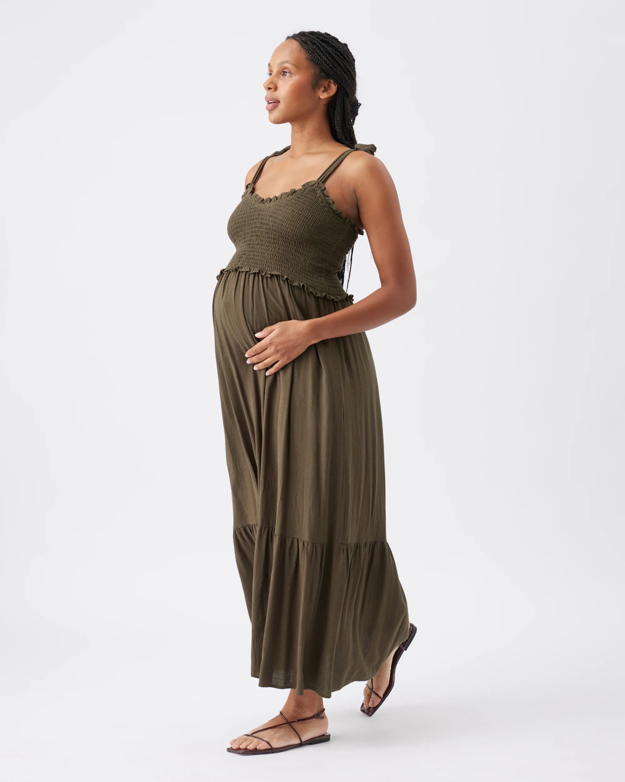 Brandi Shirred Dress  Khaki - Image 3