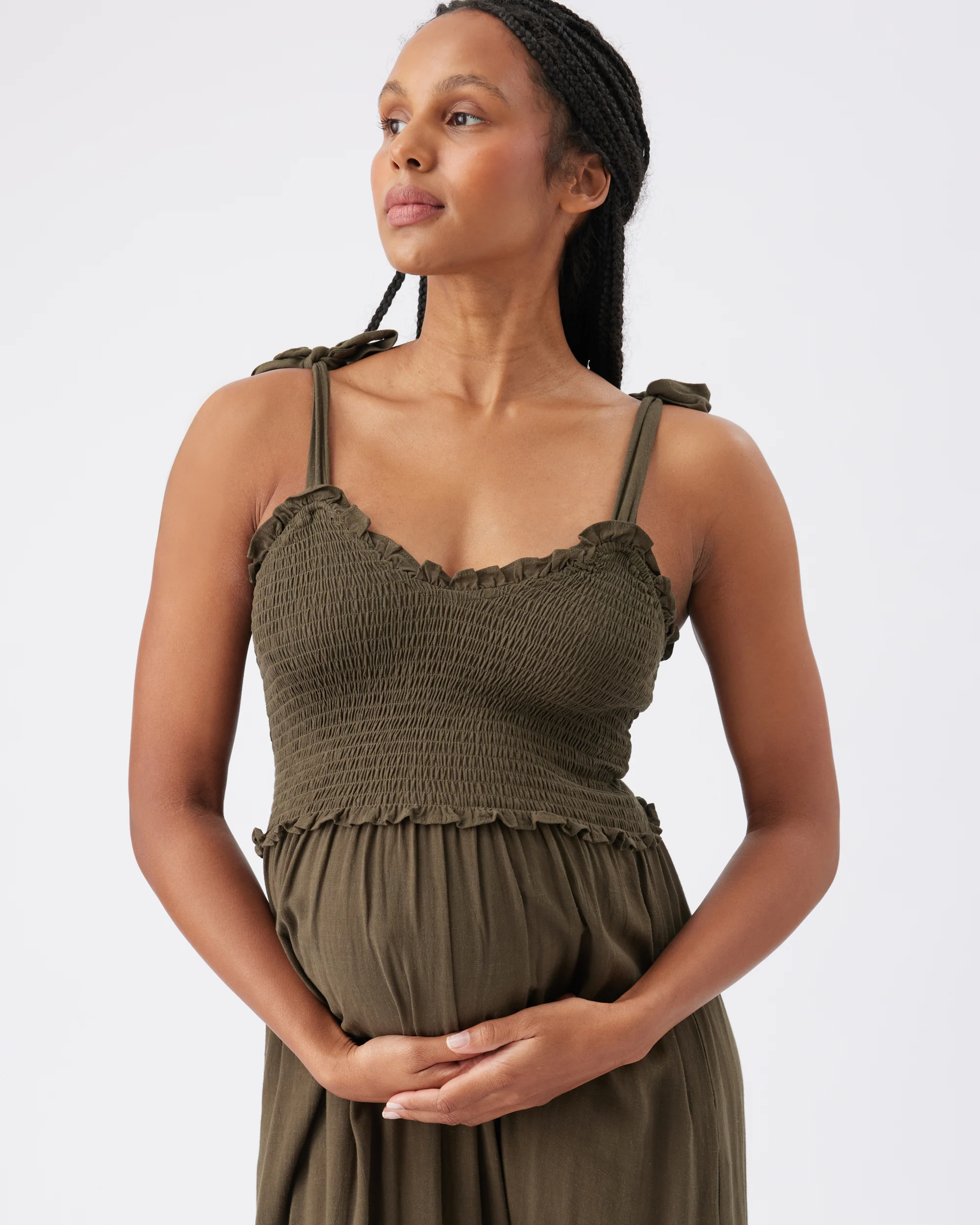 Brandi Shirred Dress  Khaki - Image 5