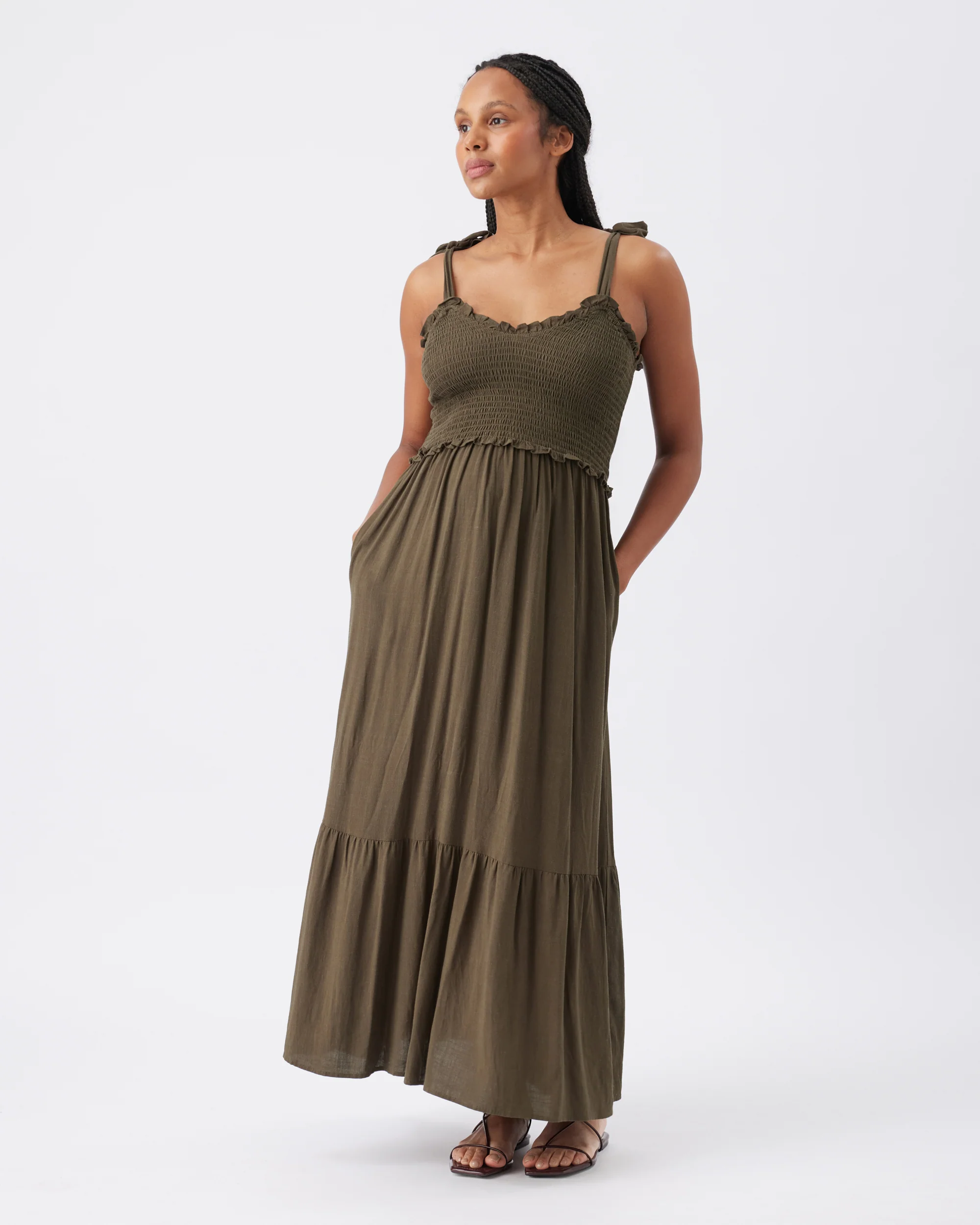 Brandi Shirred Dress  Khaki - Image 6