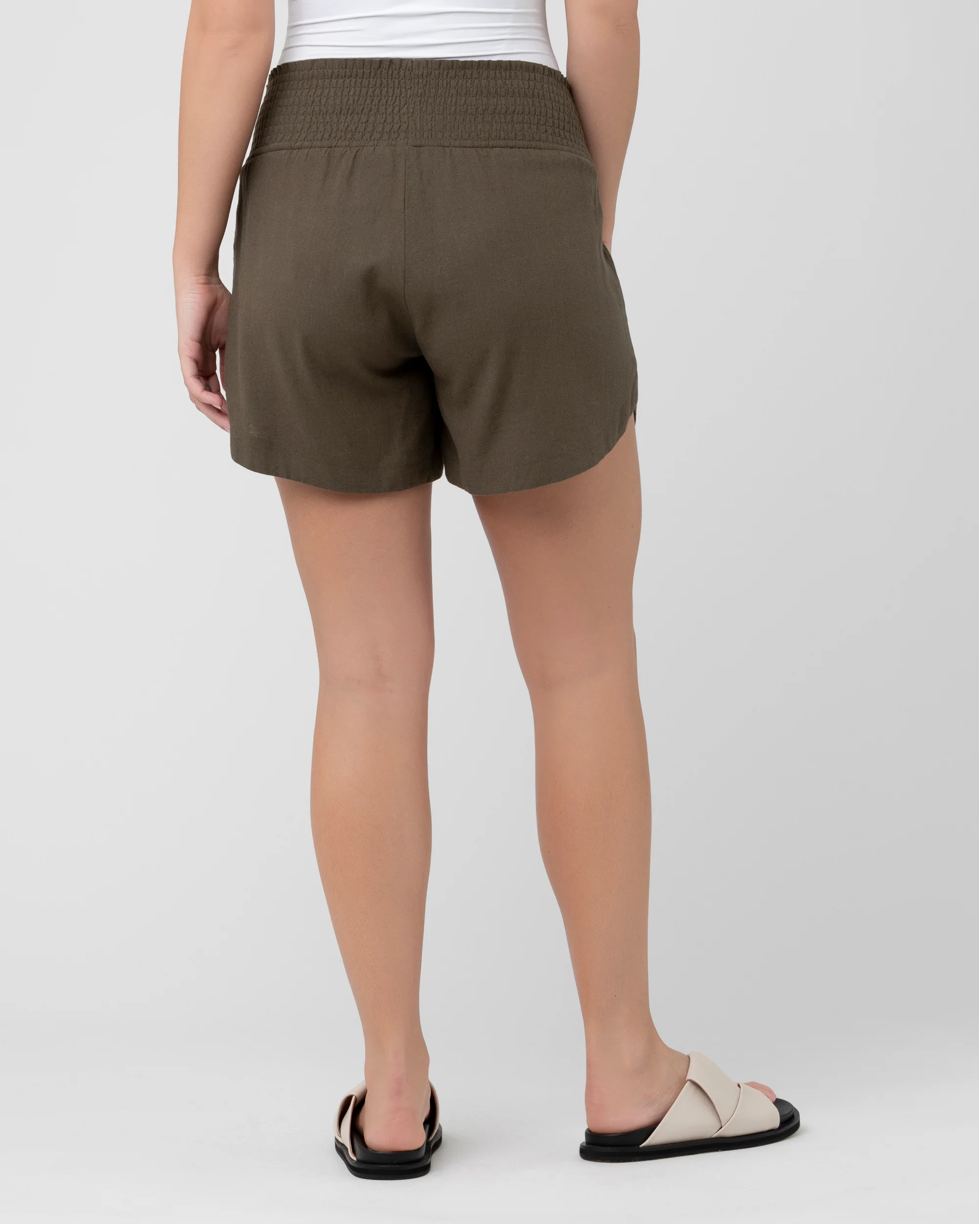 Byron Shirred Linen Short  Olive - Image 3