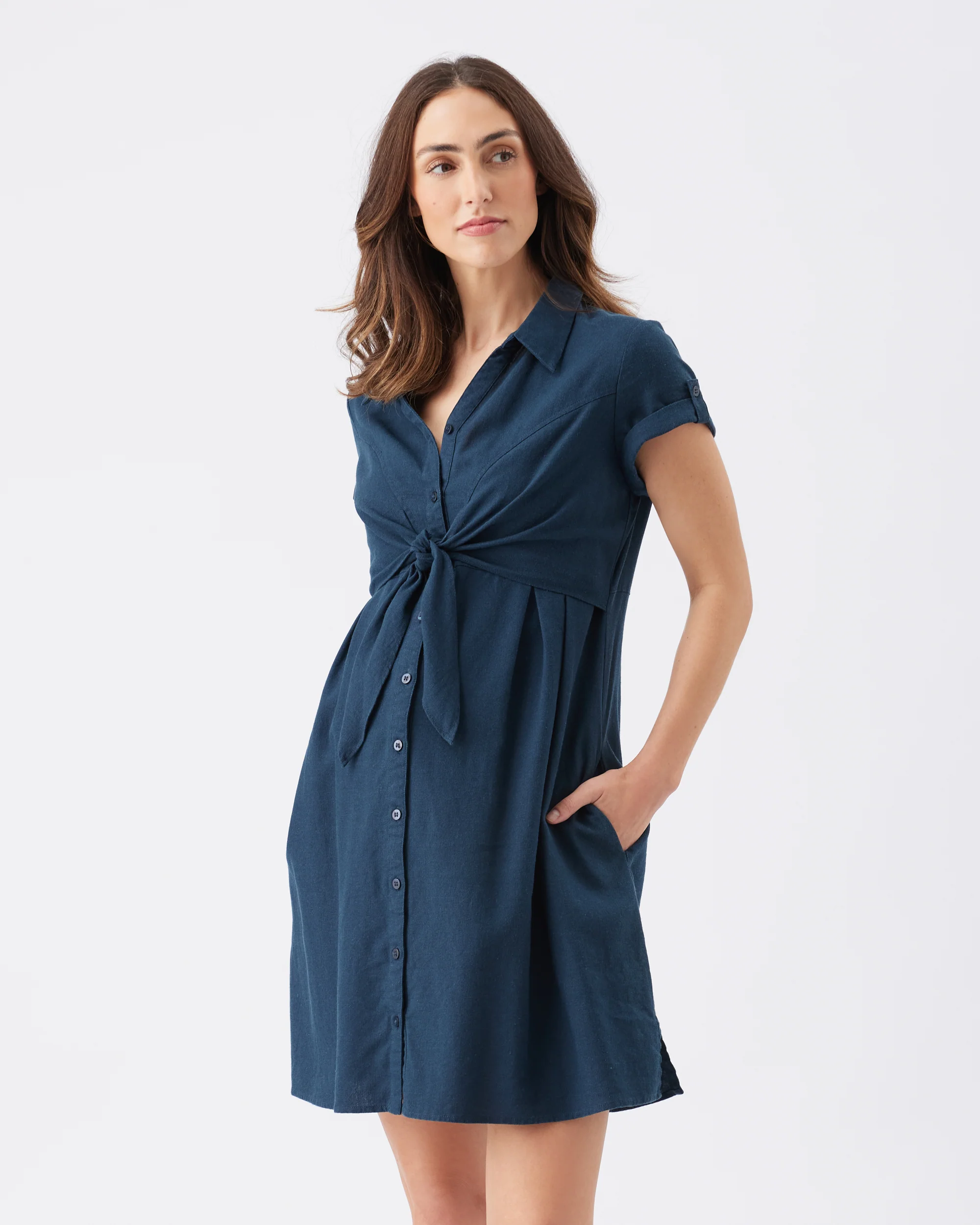 Colette Tie Up Linen Dress Biro - Image 3