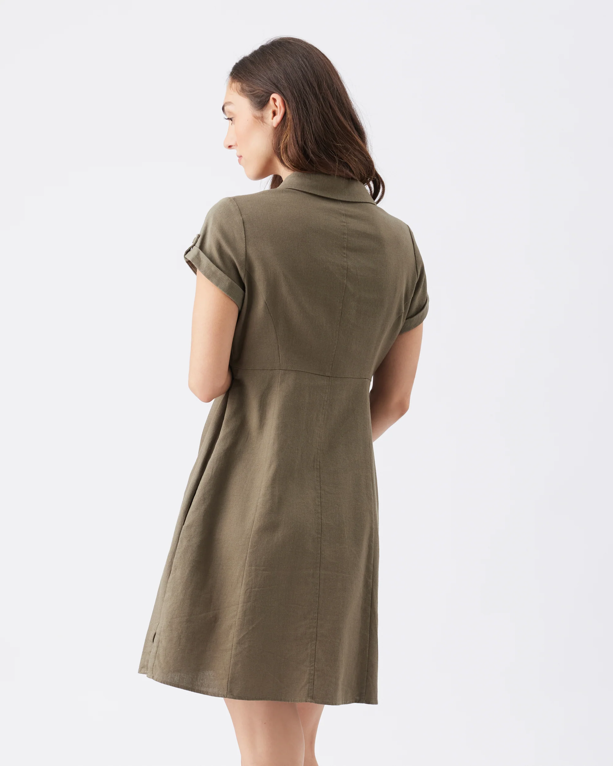 Colette Tie Up Linen Dress Olive - Image 4