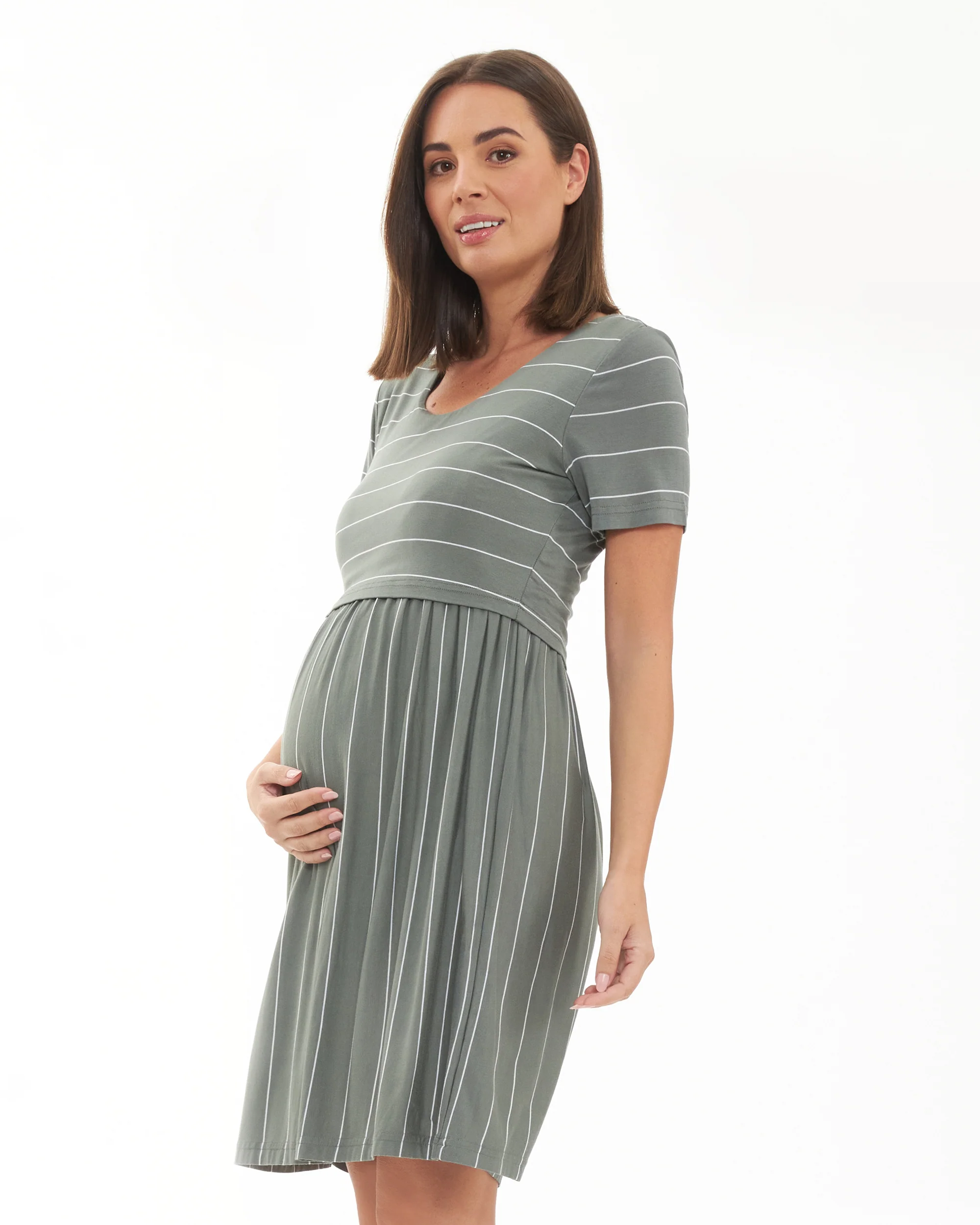 Crop Top Nursing Dress Olive / White - Image 3
