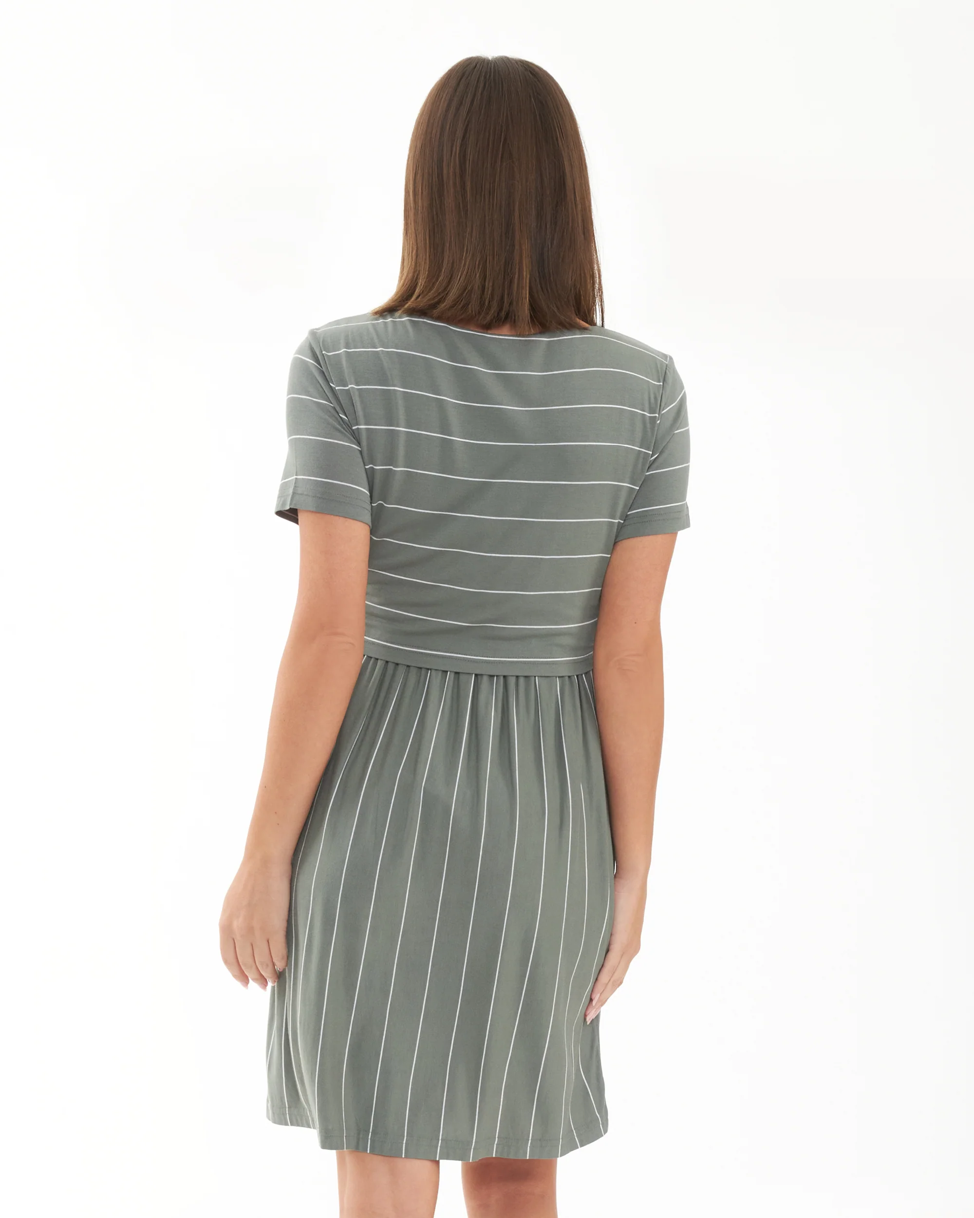 Crop Top Nursing Dress Olive / White - Image 5