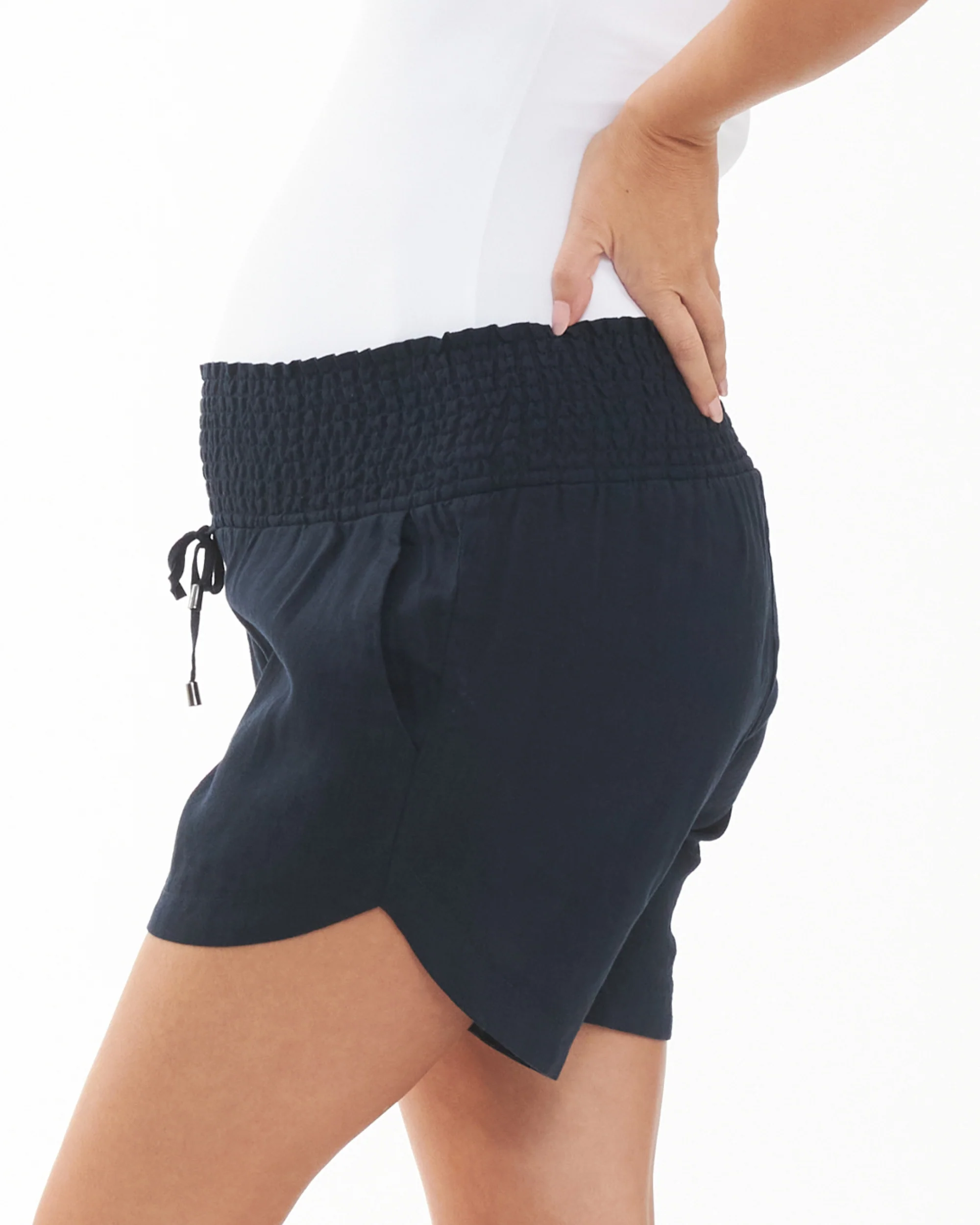 Indi Shirred Linen Short Navy - Image 4