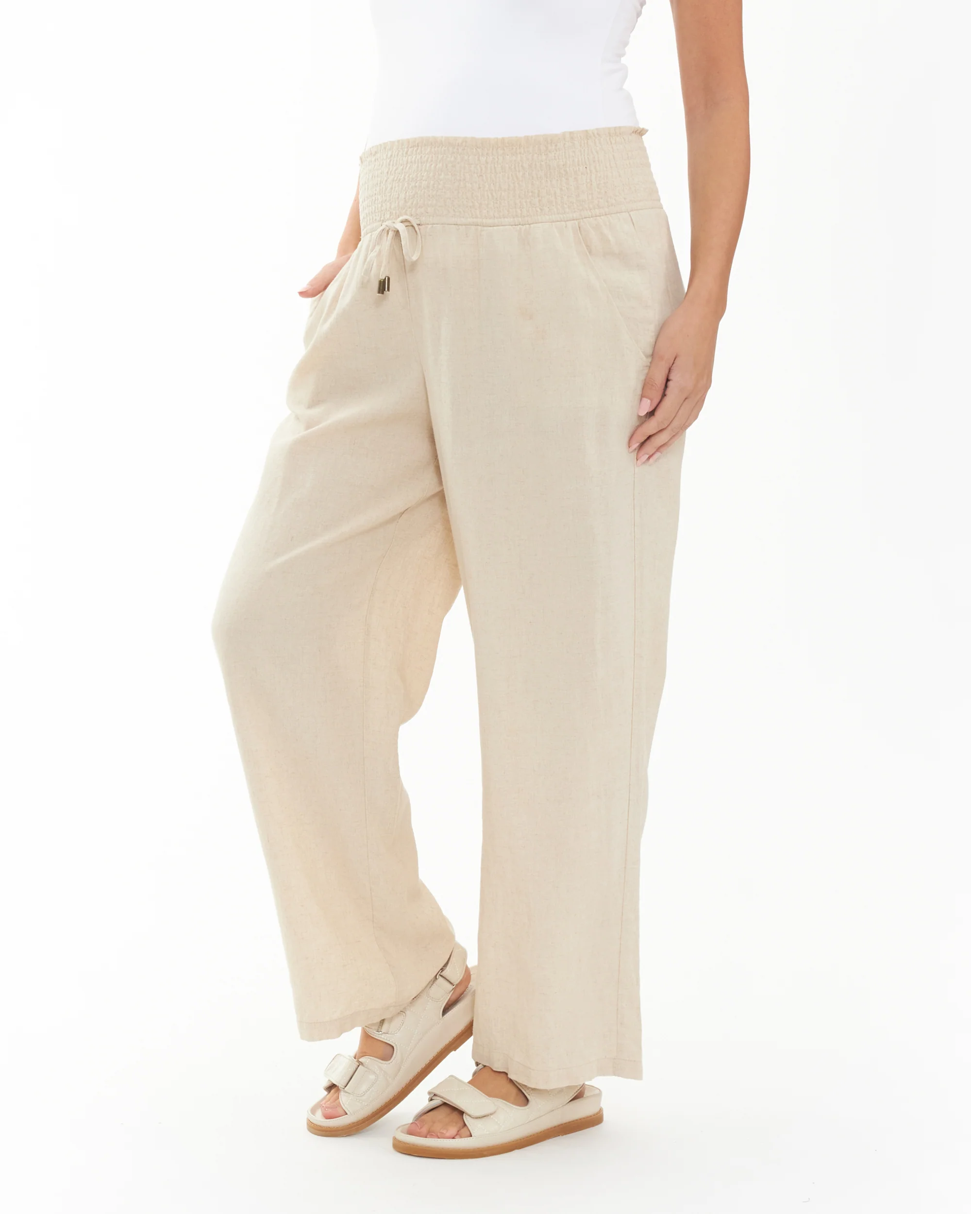 Indi Wide Leg Linen Pant Natural - Image 3
