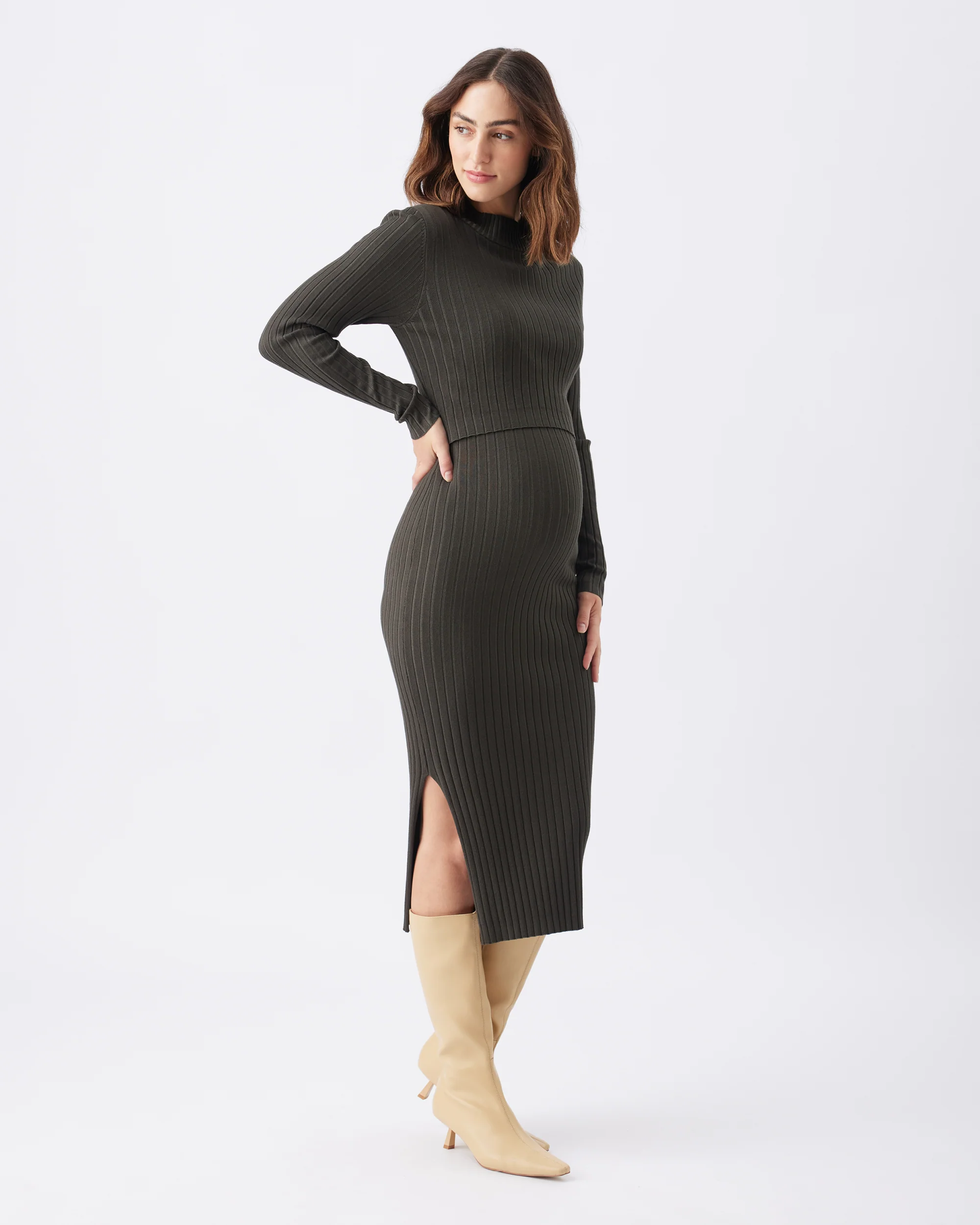 Nella Rib Nursing Knit Dress  Ivy - Image 5