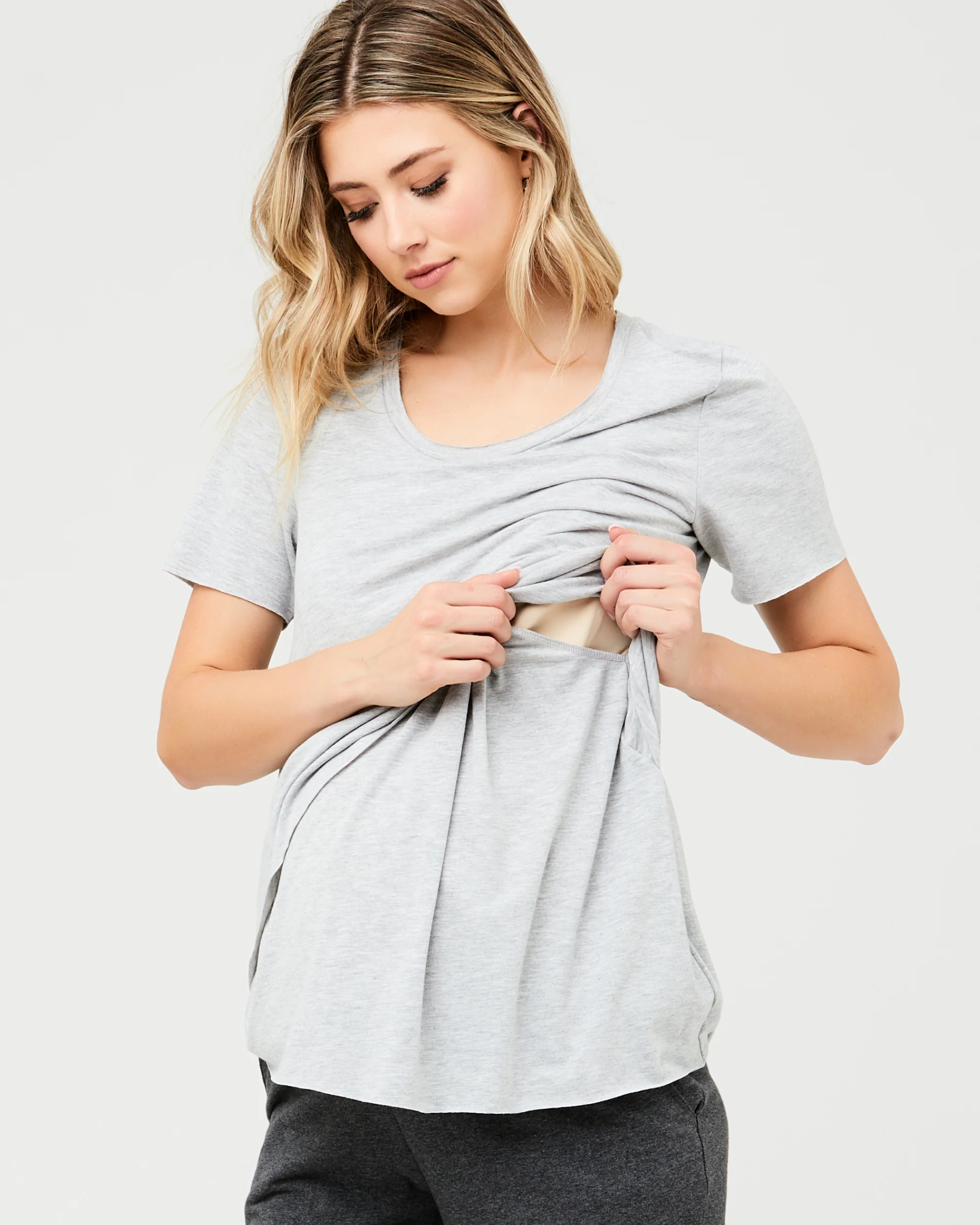 Short Sleeve Raw Edge Nursing Top Silver Marle - Image 4