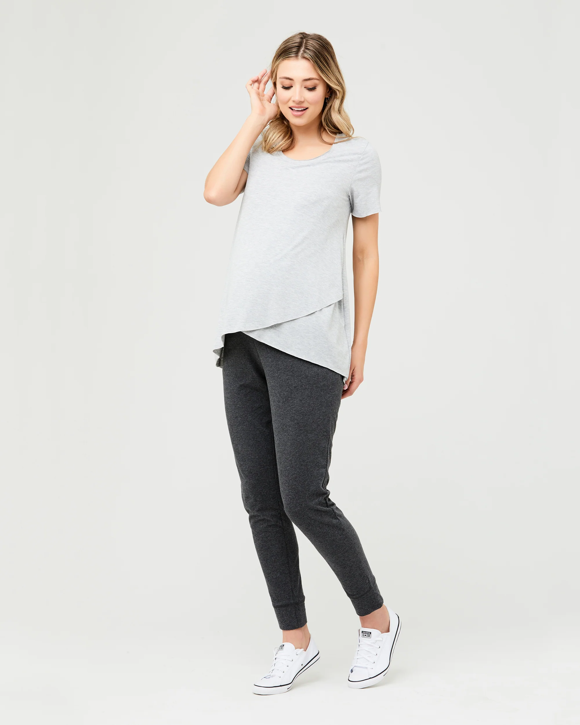 Short Sleeve Raw Edge Nursing Top Silver Marle - Image 5