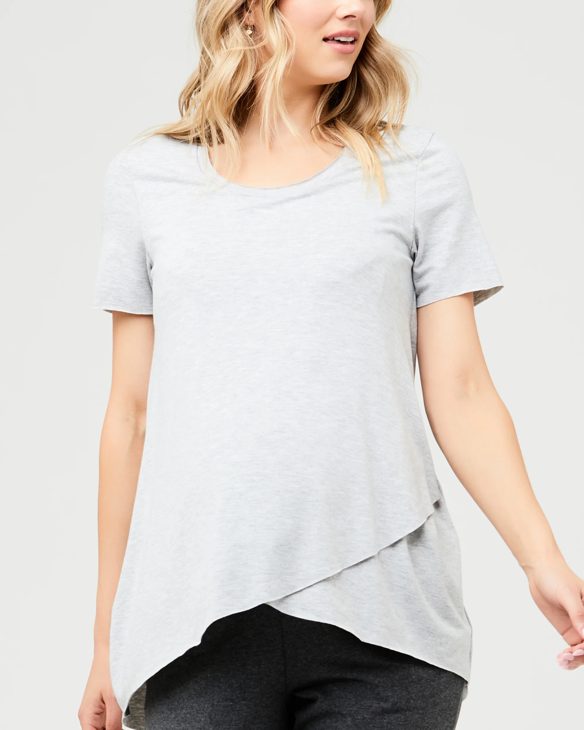 Short Sleeve Raw Edge Nursing Top Silver Marle - Image 6