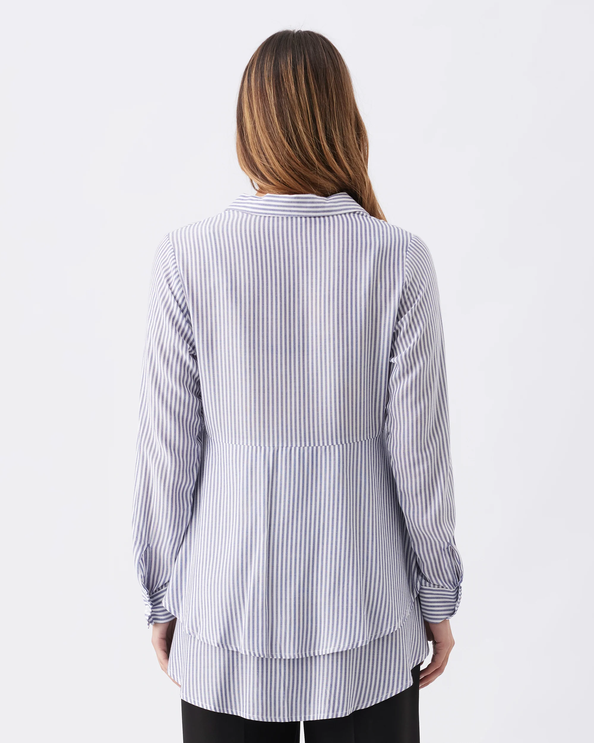 Stripe Layered Peplum Shirt Navy / White - Image 4