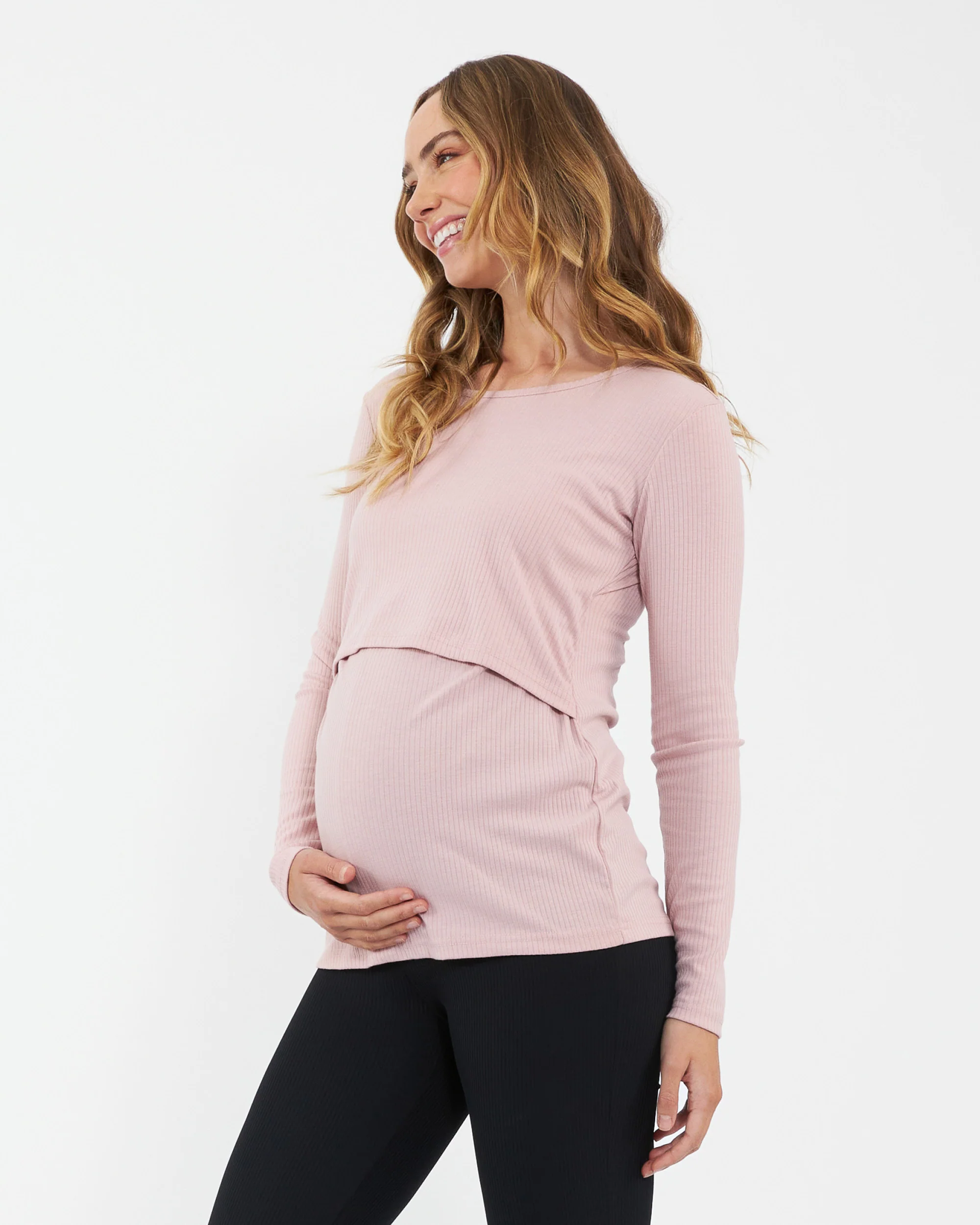 Tessa Rib Nursing Top Dusty Pink - Image 3