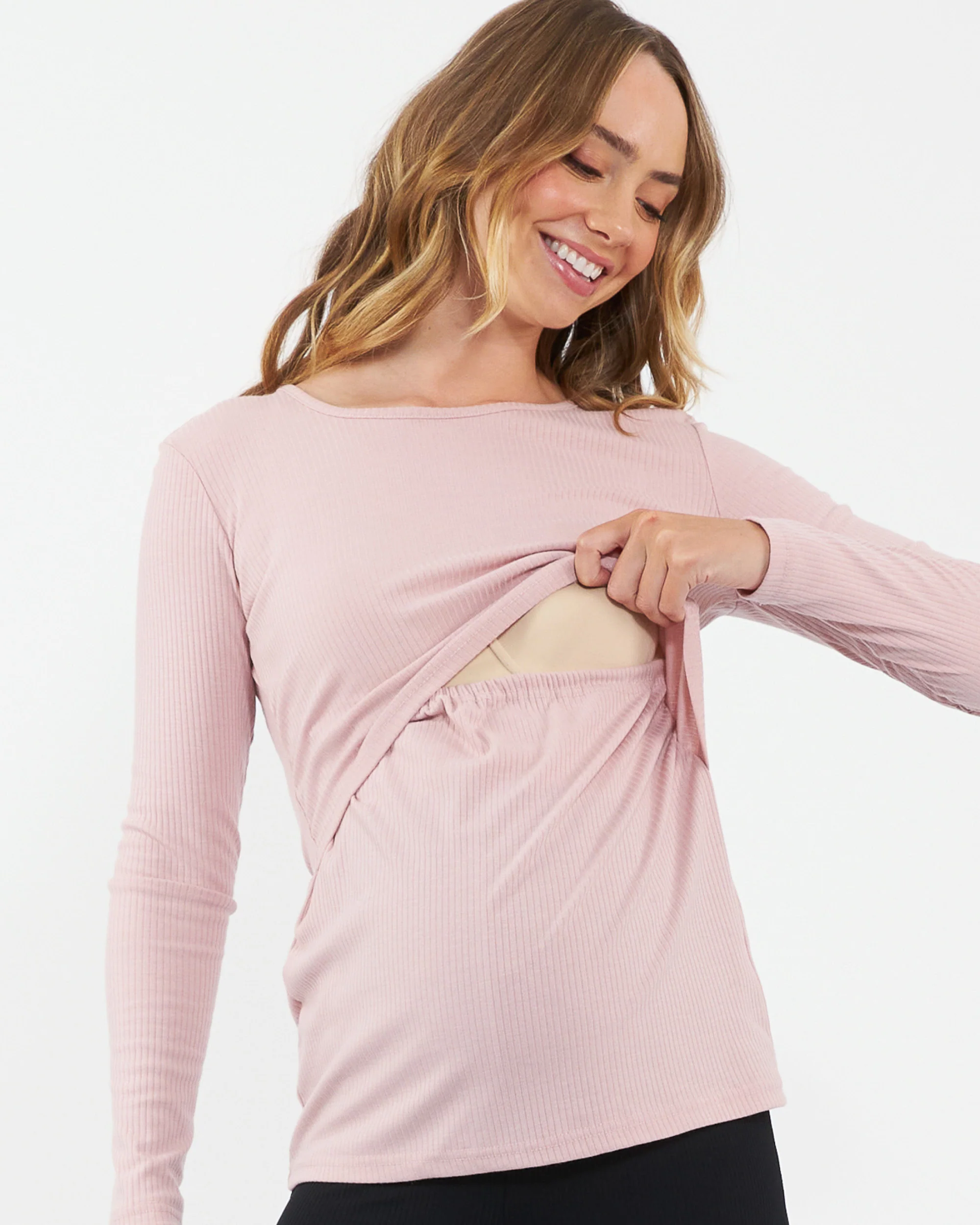 Tessa Rib Nursing Top Dusty Pink - Image 5